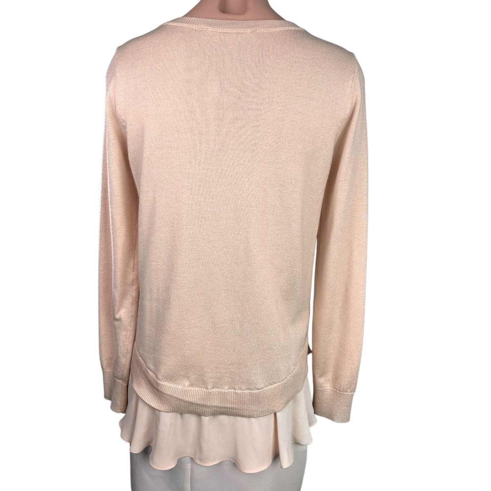 Loft Pullover Sweater Light Pink  Long Sleeves Size S Hem Ruffles Nylon/ Acetate - Picture 3 of 5